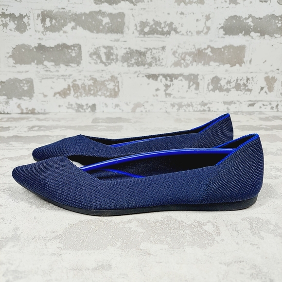 New Rothy's The Flat Navy Knit Pointy Toe Slip On Loafers W773